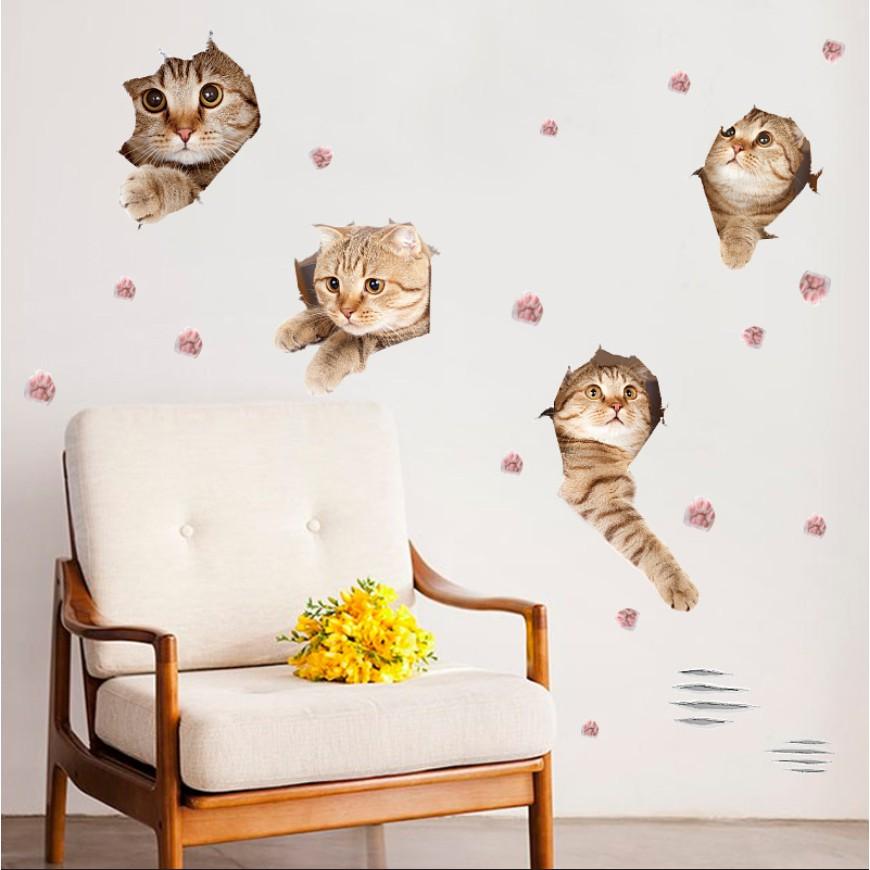 Decal dán tường trang trí - MÈO CON TINH NGHỊCH ĐÁNG YÊU