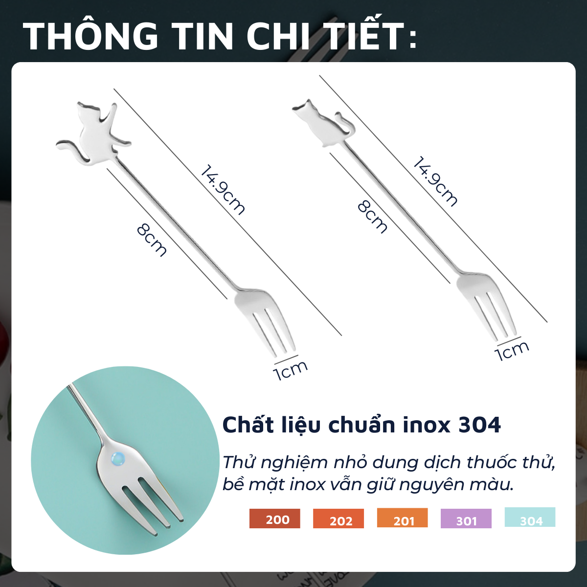 Pack 6 nĩa/dĩa ăn trái cây, hoa quả, bánh kem inox 304 DandiHome hoạt hình dễ thương hình chú mèo