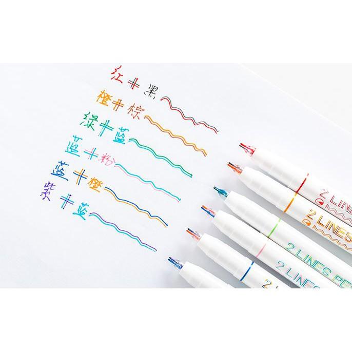 Bộ 6 Bút ghi chú 2 LINES PEN 0.5mm 2 ngòi cao cấp H106