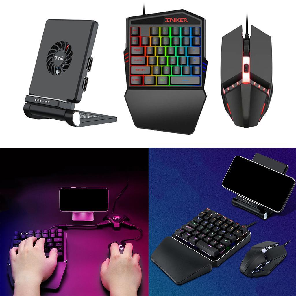 RGB One Hand Gaming Keyboard 35 Keys Backlit Mouse Cooling Bracket Set