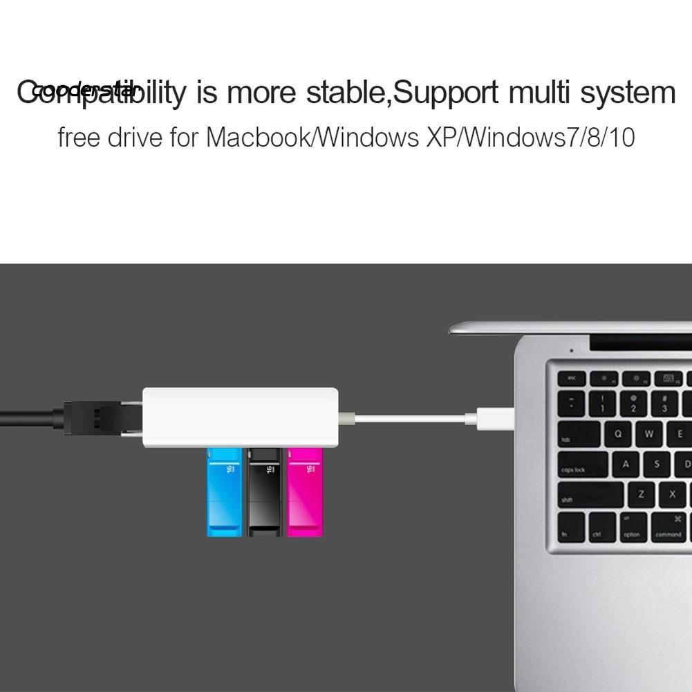 Đầu chia 3 cổng USB 2.0/ Type-C và cổng cắm mạng Lan RJ45 tiện dụng