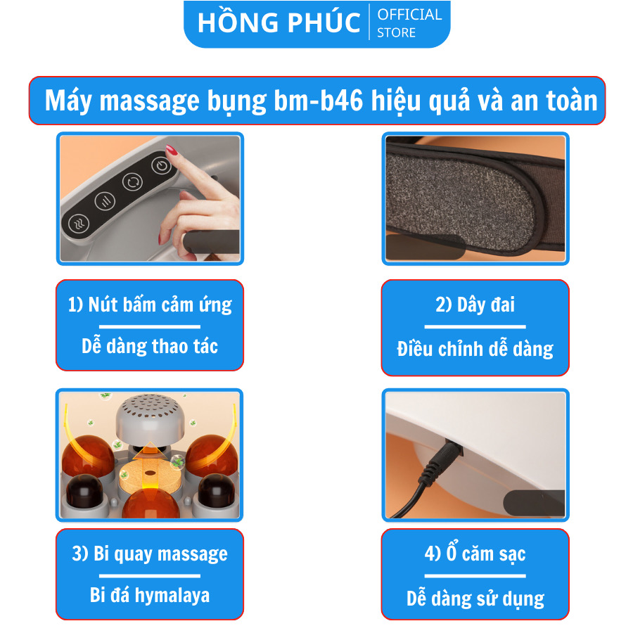 Máy massage bụng đa năng BM-B46, tích hợp đá nóng himalaya giúp tan mỡ bụng, chân đùi, an toàn cho người sử dụng