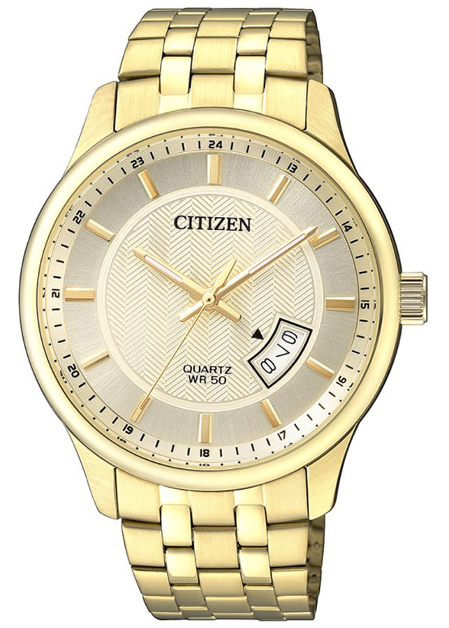 Đồng Hồ Citizen Nam Dây Kim Loại Pin-Quartz BI1052-85P - Mặt Vàng (40mm)