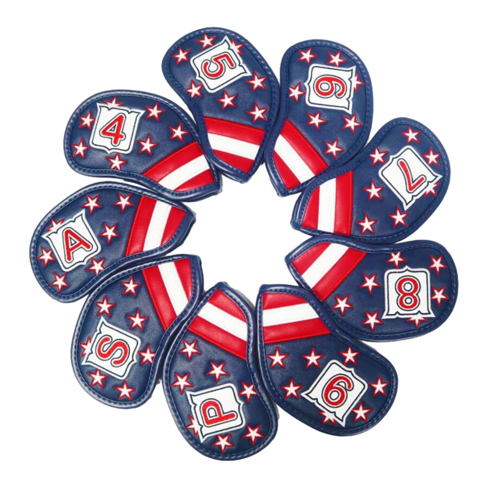 9x Golf Iron Headcovers Golf Iron Club Head Covers Lightweight 4,5,6,7,8,9,P,A,S PU Protective Headcover Sleeve for Men Women