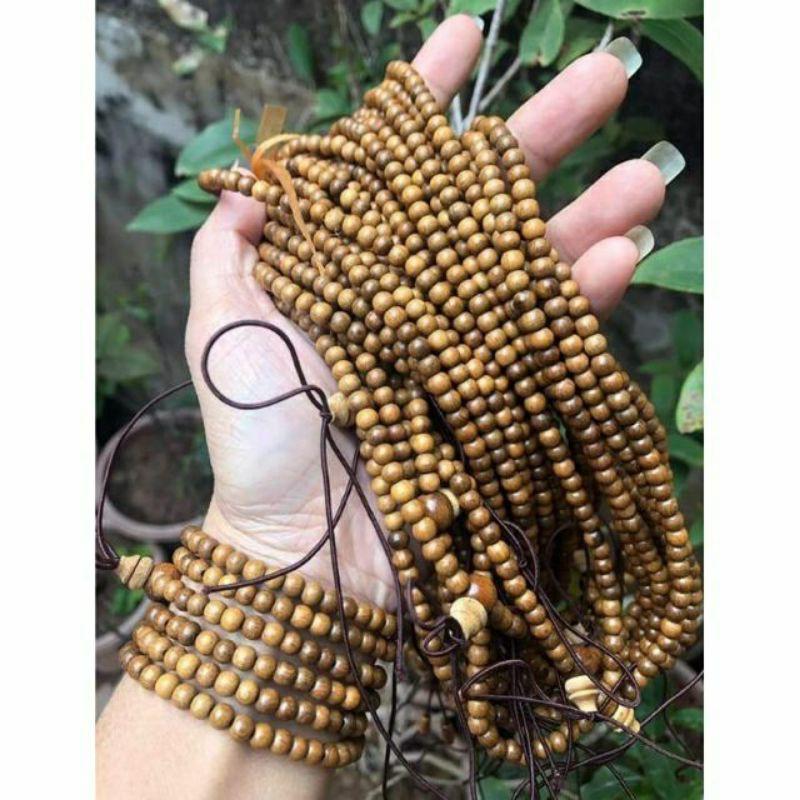 Vòng tay chuỗi hạt 108 tròn 5ly, 8 ly bằng gỗ vàng đen thơm BÁCH - XANH màu tự nhiên