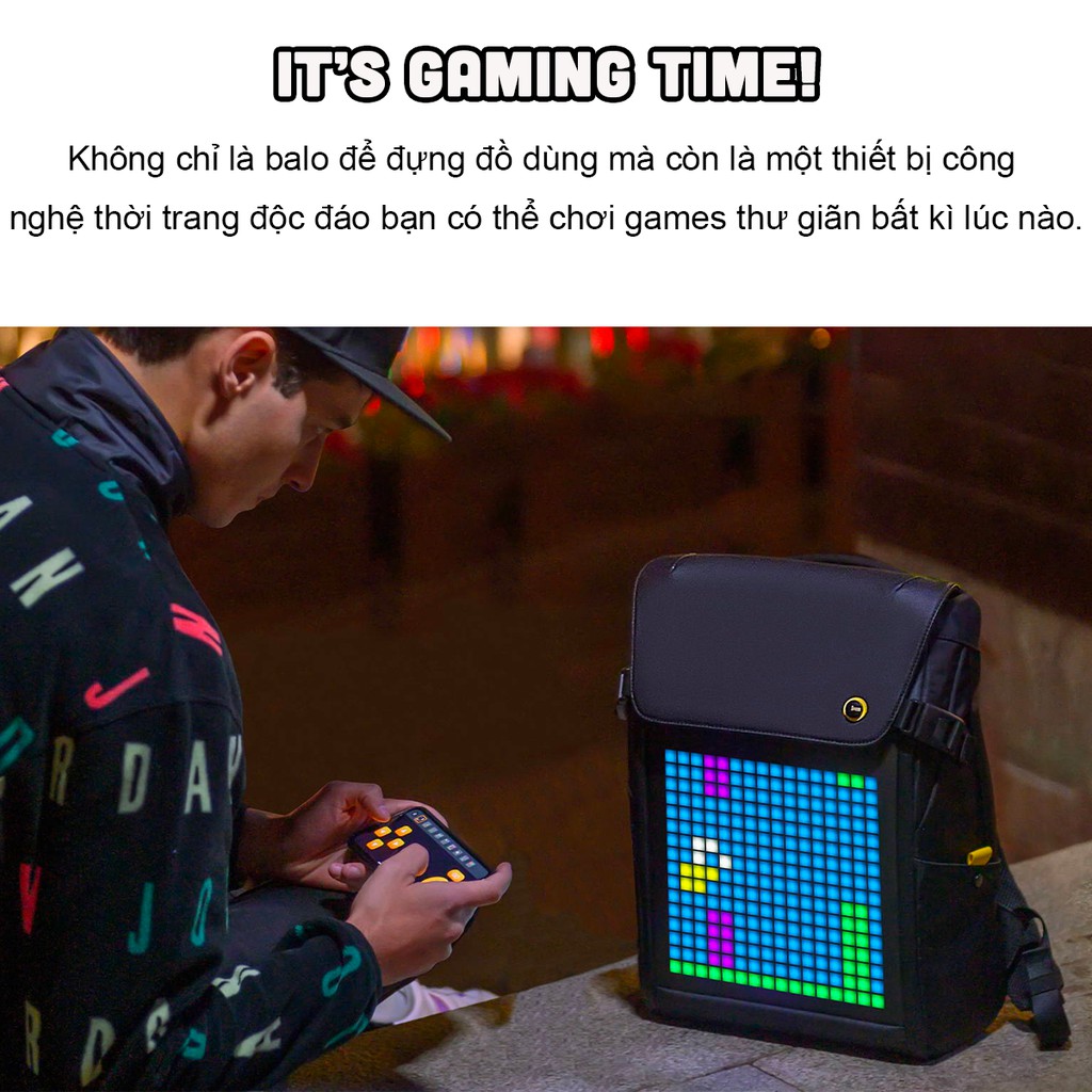 Balo Chống Nước Divoom Pixoo Backpack-M, Màn Hình LED, Ngăn Lớn Cho Laptop 14 &quot;Hoạt Động Ngoài Trời - Chính Hãng