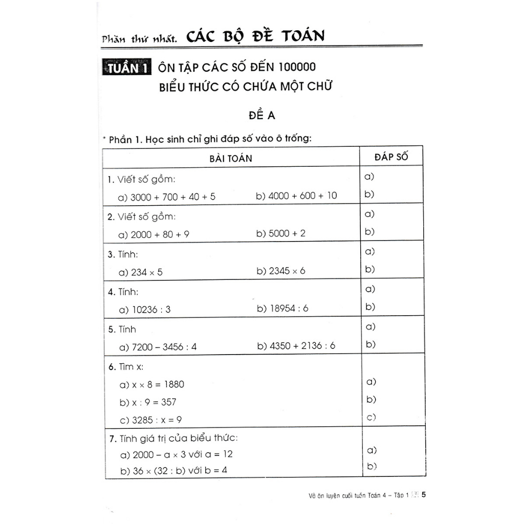 Vở Ôn Luyện Cuối Tuần Toán 4 Tập 1