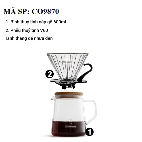 Bộ combo pha cà phê V60 02 màu đen đẳng cấp CAFE DE KONA