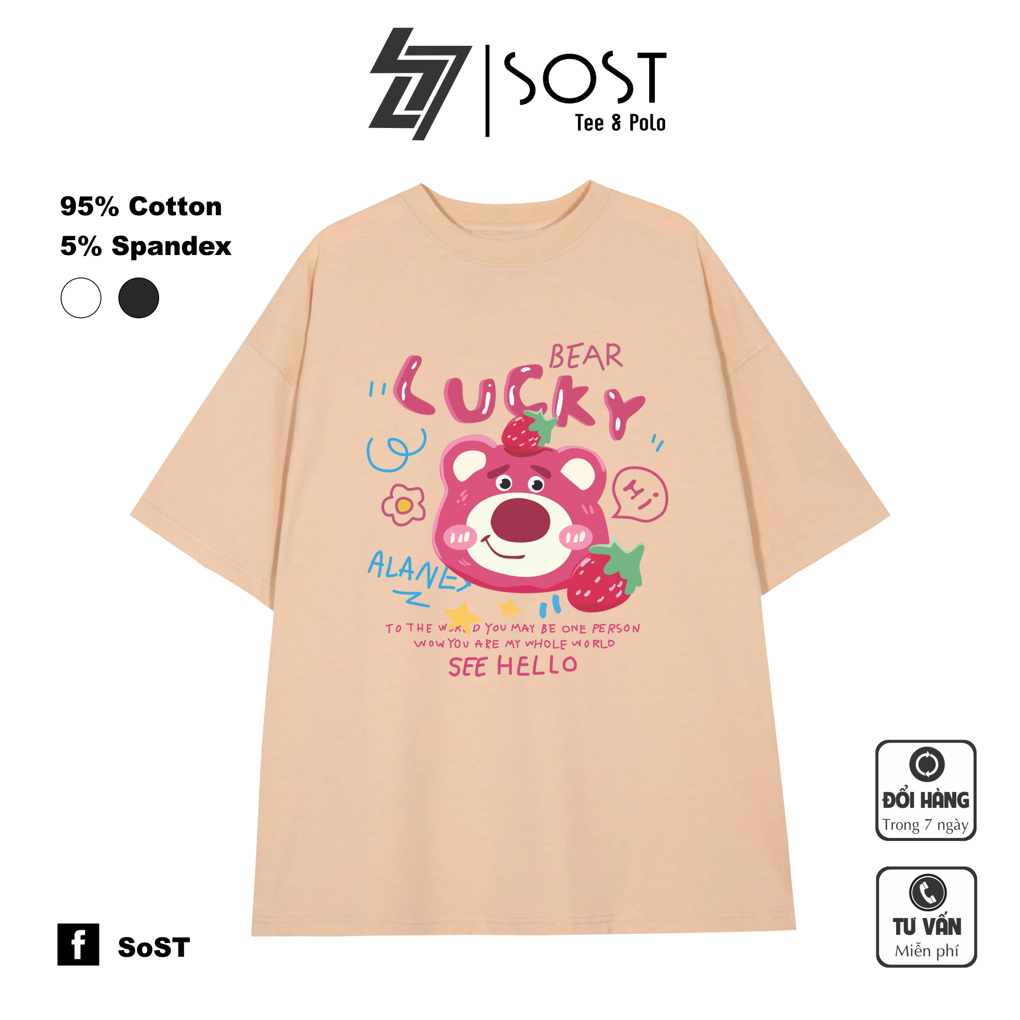 Áo Thun Sost Gấu Dâu Lotso See Hello Unisex Chất Cotton Cao Cấp Thoáng Mát