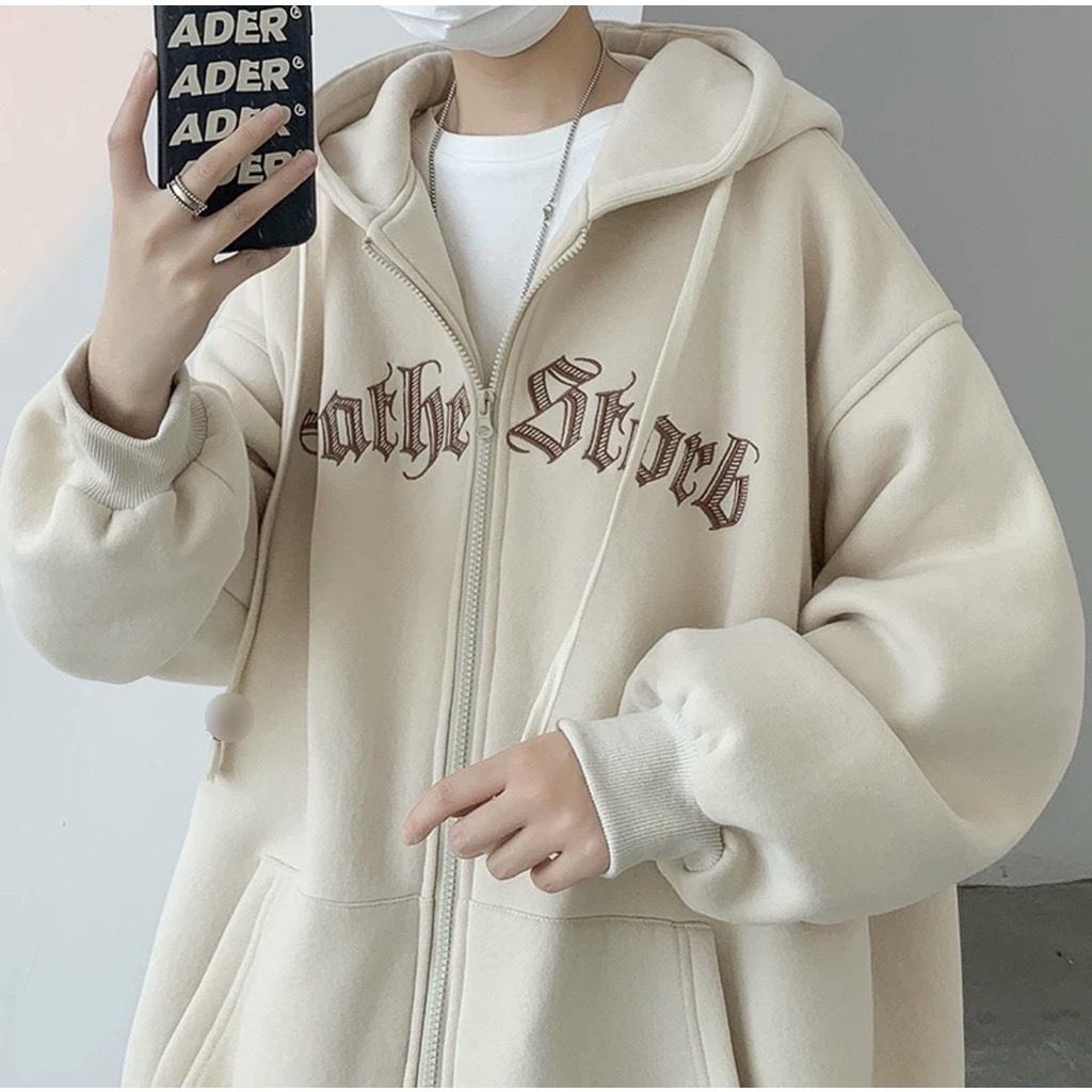 Áo Khoác Hoodie Nỉ Chữ Logo Thêu Stob Form Unisex Nón 2 Lớp, Áo khoác 70kg logo thêu chữ, Áo khoác nỉ nam nữ form thụng chất nỉ cotton dày dặn