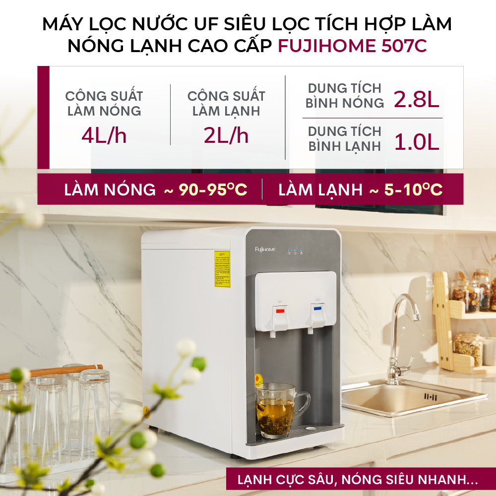 Máy lọc nước nóng lạnh UF 4 cấp Nhật Bản Fujihome, bộ thiết bị bình máy lọc nước nóng lạnh uống trực tiếp block water purifier - Hàng Nhập Khẩu