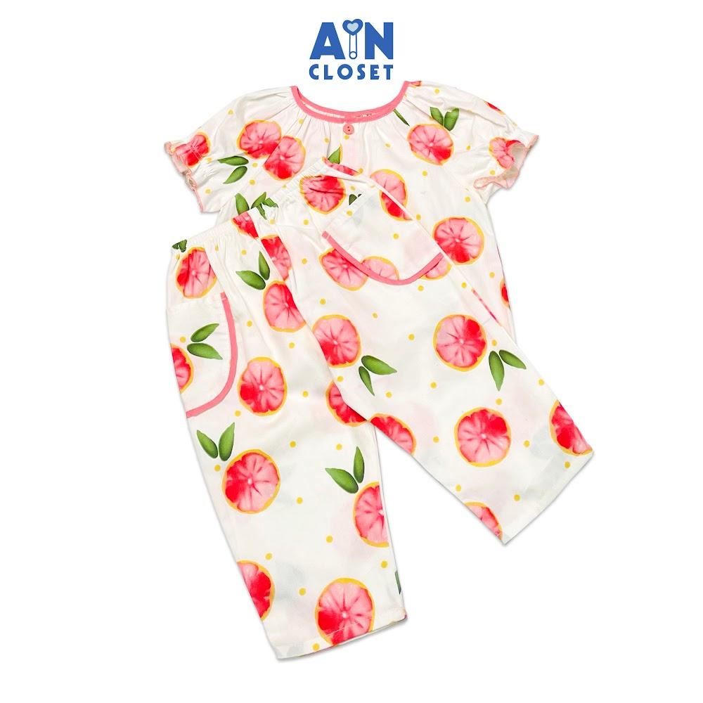 Bộ quần áo dài tay ngắn bé gái họa tiết Chanh Đào cotton - AICDBGEMSJCC - AIN Closet