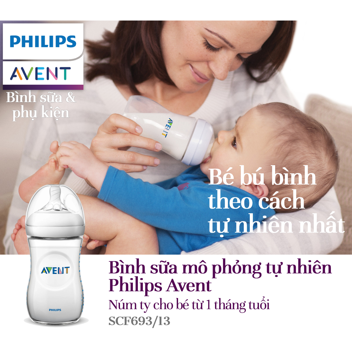 Bình sữa bằng nhựa Philips Avent 260ml cho trẻ từ 1 tháng tuổi SCF693/13