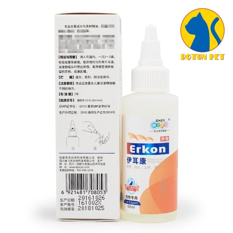 Dung dịch nhỏ tai dành cho chó mèo Erkon 60ml