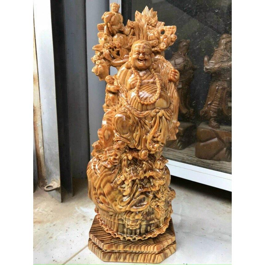 Tượng phật di lặc ngũ phúc bằng gỗ huyết long kt cao 40×15×10cm