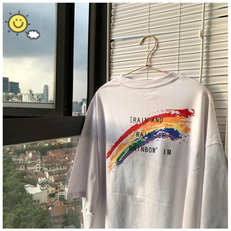 Áo thun tay lỡ RAINBOW CẦU VỒNG form rộng ulzzang couple nam nữ UNISEX