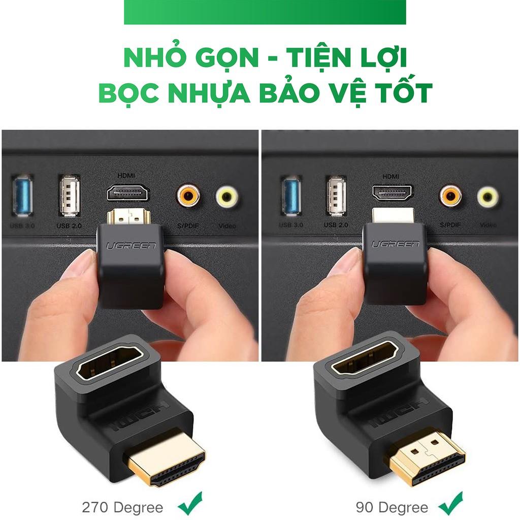 Đầu nối cổng HDMI male sang HDMI female vuông góc 90 độ - UGREEN 20109 - (màu đen)