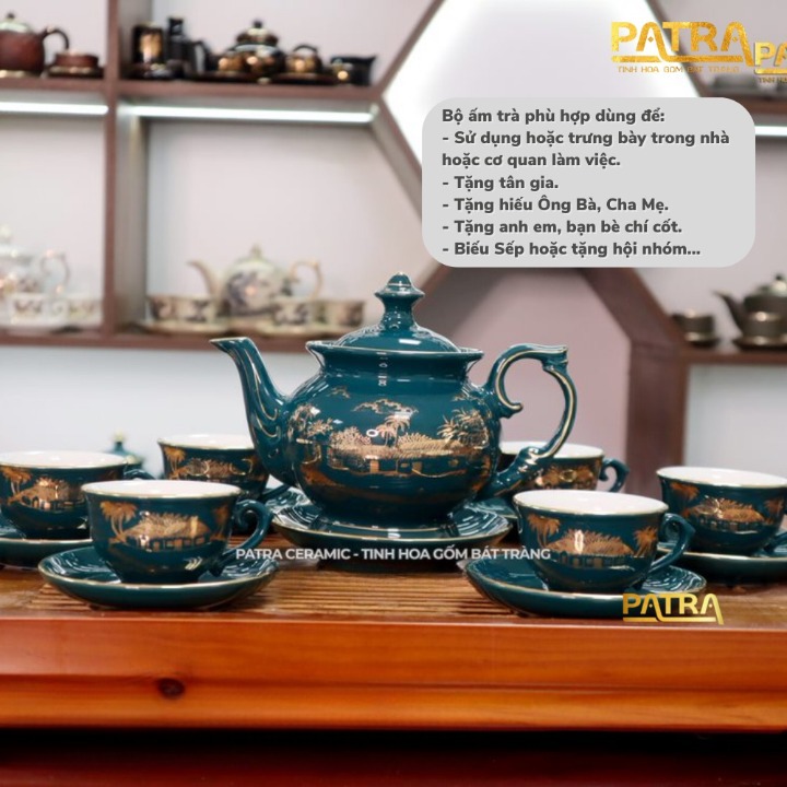 Bộ ấm chén uống trà cao cấp , bộ ấm trà Bát Tràng - hào gia phú qúy