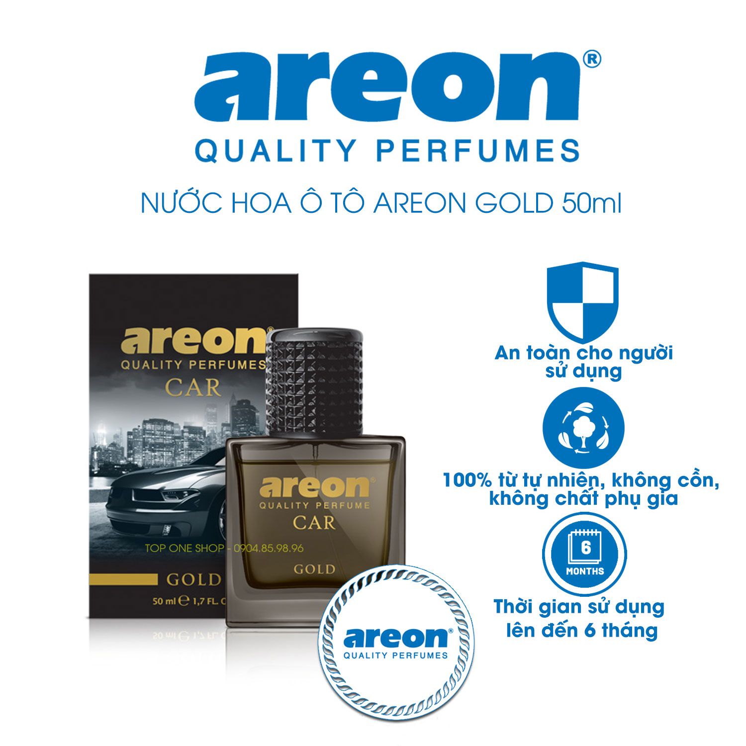 Nước Hoa Ô Tô Cao Cấp Areon Car Gold Perfume 50ml - Nhập Khẩu Bulgaria