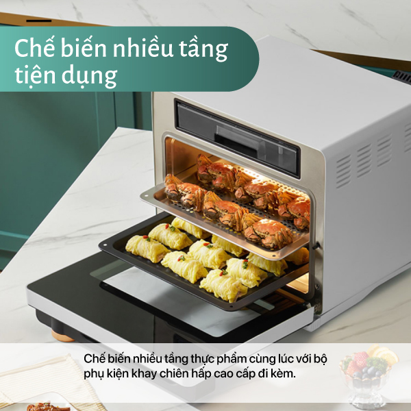 Nồi Chiên Không Dầu Kèm Hấp 2GOOD S100, Công nghệ SUPERHEAT, Bổ sung Xiên quay gà, Lồng tự đảo 360°, Full phụ kiện từ Inox 304 an toàn cho Sức khoẻ - Hàng Chính Hãng