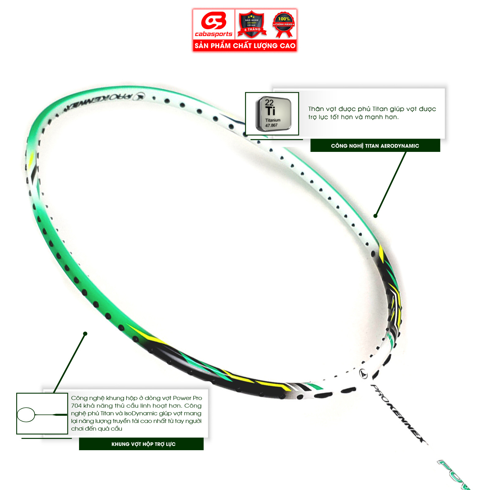 Vợt cầu lông Prokennex POWER PRO 704 chính hãng giá rẻ công thủ toàn diện - - Tặng kèm quấn cán và túi vải Cabasports