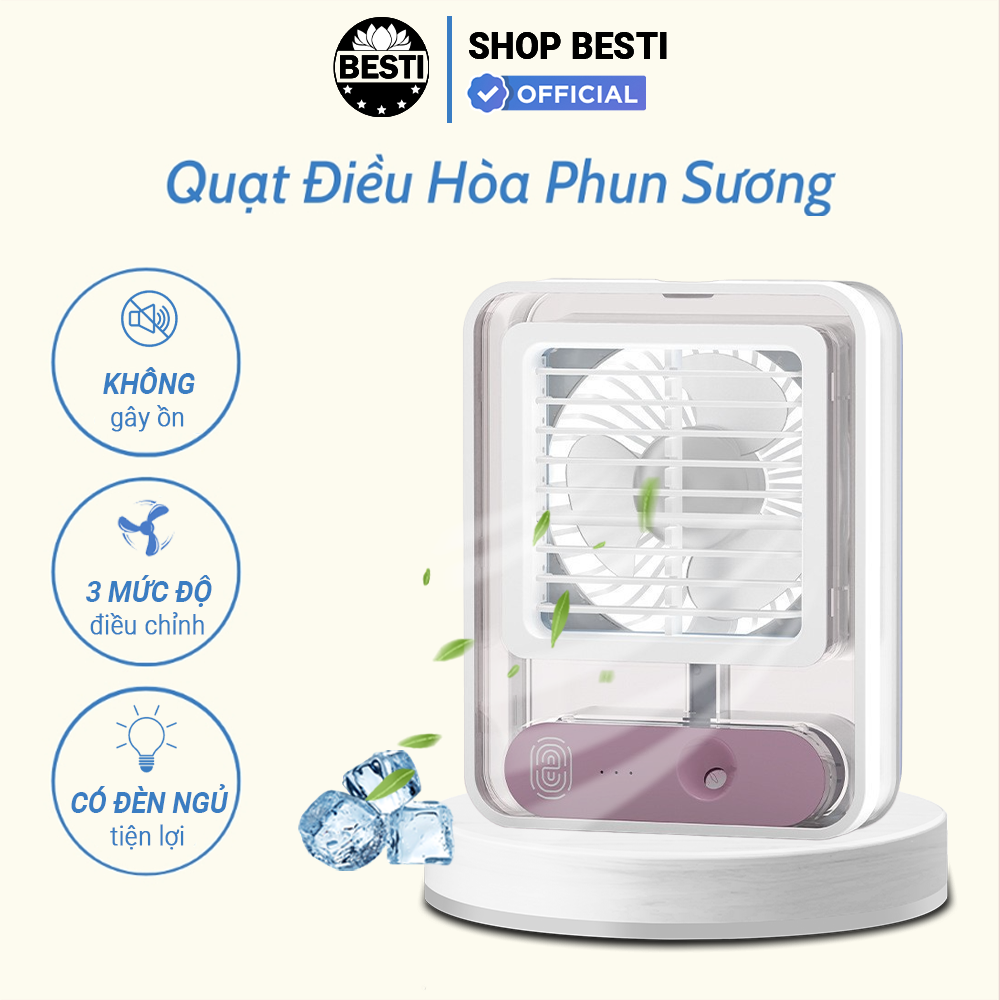 Quạt Hơi Nước Mini, Quạt Điều Hòa Hơi Nước Mini Làm Mát Không Khí, Tạo Độ Ẩm, Quạt Mini Để Bàn Tích Điện, Nhiều Chế Độ Có Bình Đựng Nước, Nốt Chạm Cảm Ứng, Có Đèn - Hàng Chính Hãng Besti