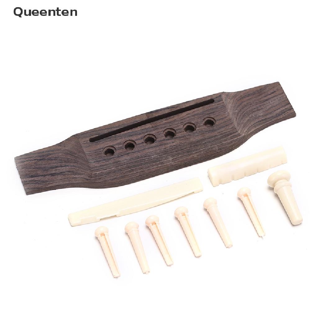 Queenten 1 Set Acoustic Guitar Bridge + Bone Bridge Pins/Saddle/Nut Saddle Guitar Parts QT