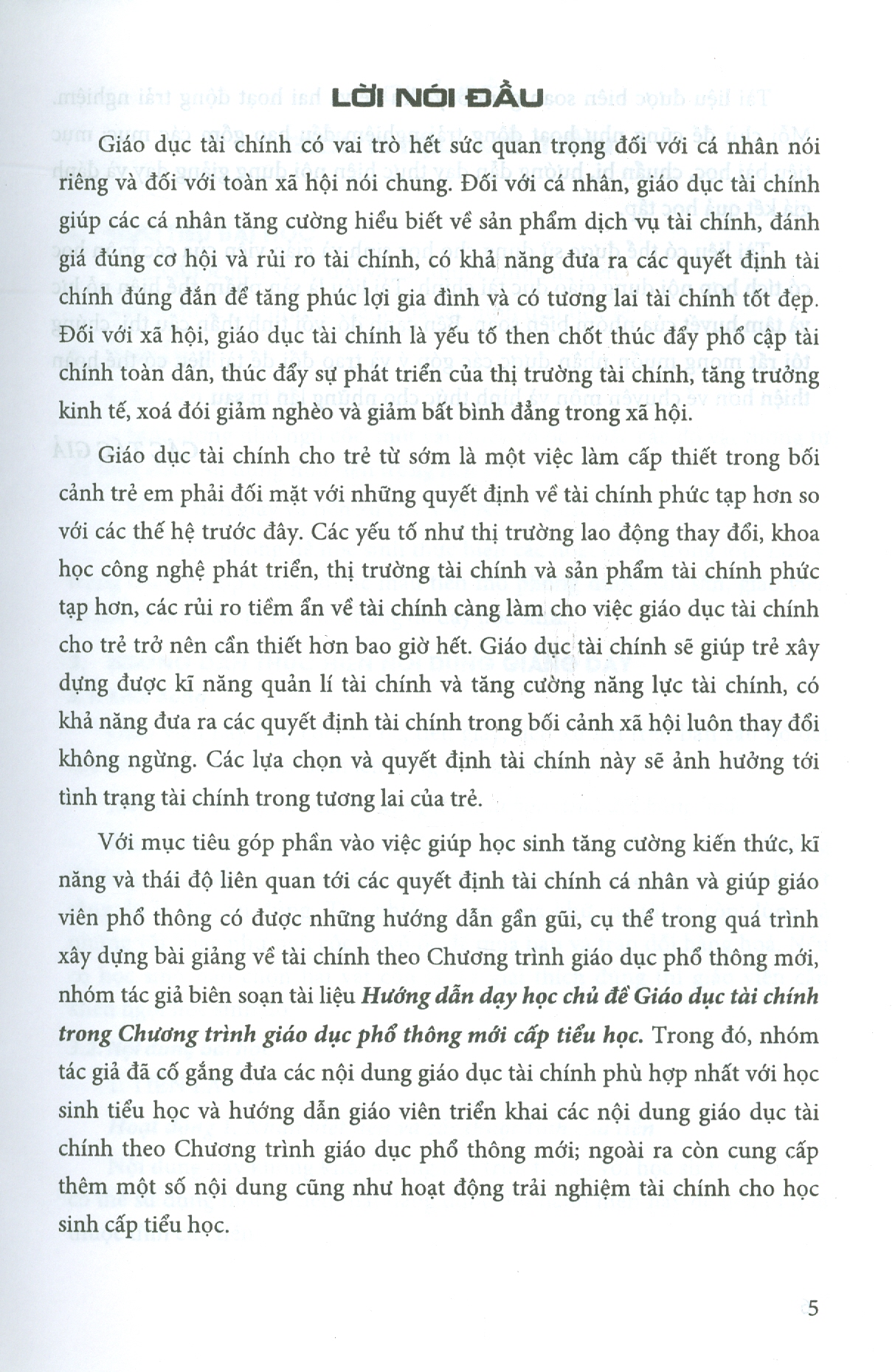 Hướng Dẫn Dạy Học Chủ Đề GIÁO DỤC TÀI CHÍNH Trong Chương Trình Giáo Dục Phổ Thông Mới CẤP TIỂU HỌC