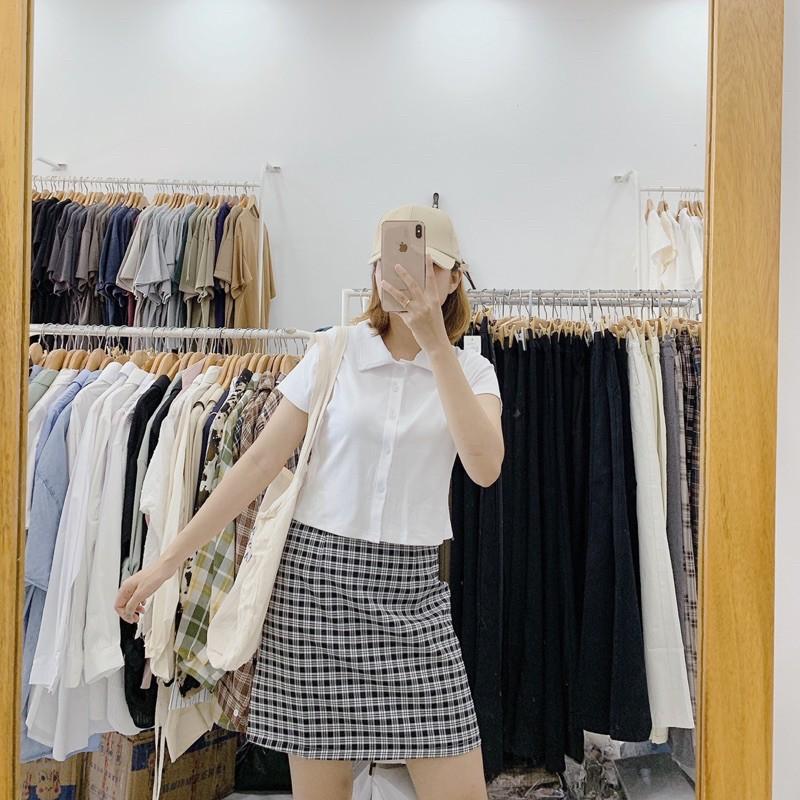 Áo croptop cổ polo thun tăm