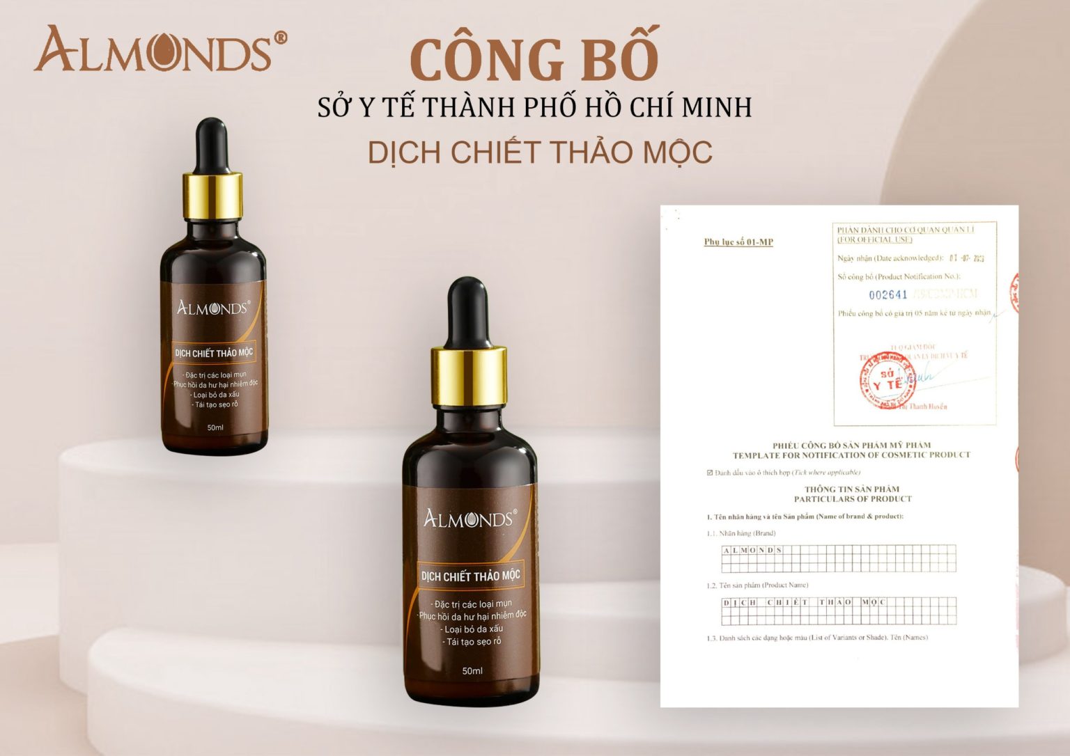 Combo bộ Dịch chiết thảo mộc+ bột thảo dược  Almonds đánh bay mụn