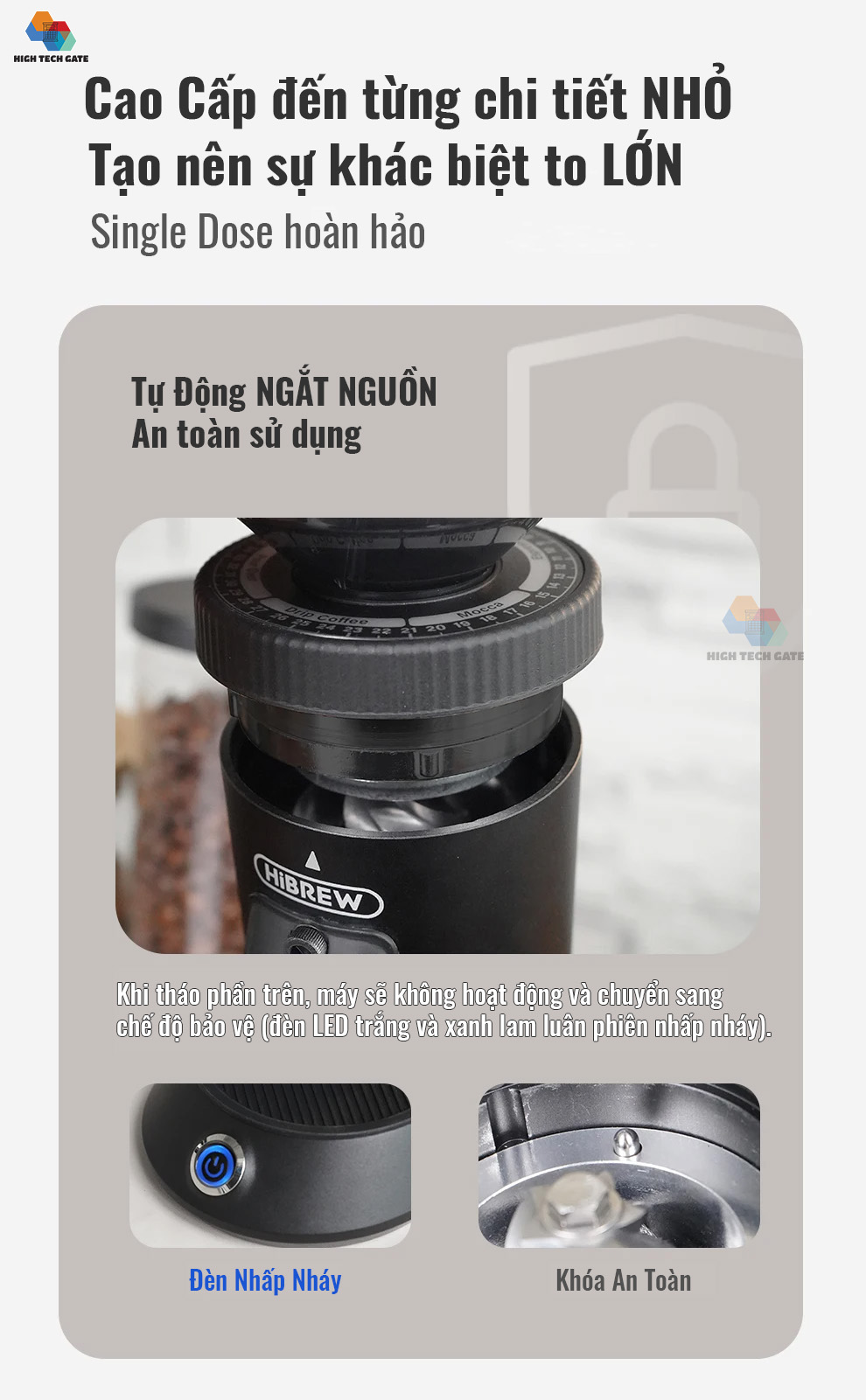 Máy xay cà phê Single Dose HiBREW G5 cao cấp, 36 cấp xay vô cấp lưỡi cornical burr 48mm chuyên nghiệp, xay cafe siêu mịn, hàng hính hãng
