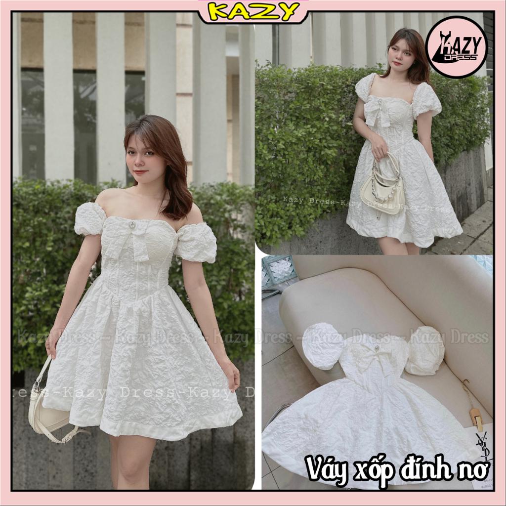 Váy xốp dự tiệc đính nơ phong cách tiểu thư KAZY DRESS V059
