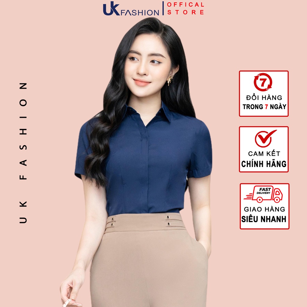 Áo Sơ Mi Nữ, Áo Sơ Mi Nữ Công Sở Ngắn Tay Cổ Đức UK Fashion Không Nhăn, Kiểu Dáng Trơn Basic Công Sở NKSM2011007