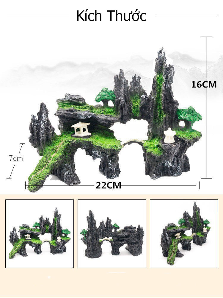 Mô hình núi đá hòn non bộ chùa vàng lớn tiểu cảnh trang trí bể cá