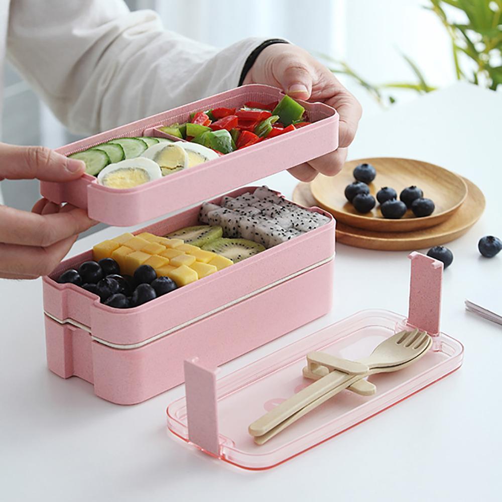 3 Layer Microwave Lunch Box Leak-Proof Independent Lattice Bento Lunch Box for Students Office Bento Portable Food Container