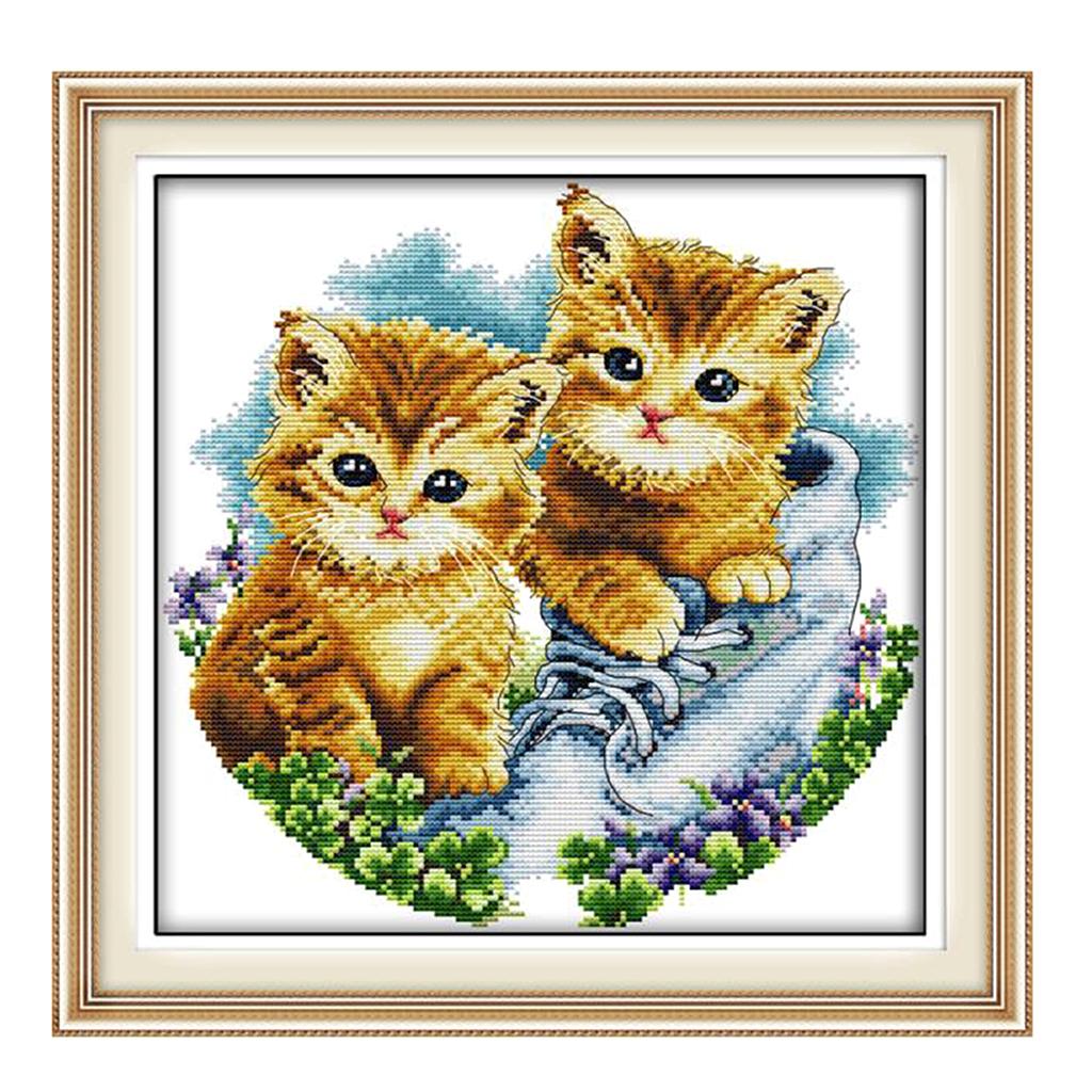 Counted & Stamped Cross Stitch Kits Printed Two Cute Cat Pattern DIY Needlecrafts for Beginners Adults