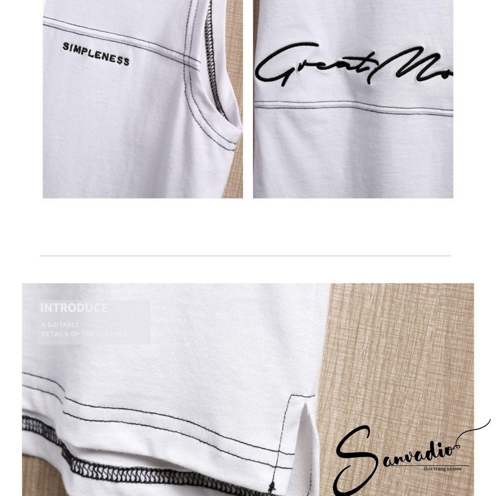 Áo thun TANKTOP Sanvadio Unisex-áo hoodie Basic Tee mùa hè phông trơn nam nữ Oversize form rộng đường phố Hàn Quốc