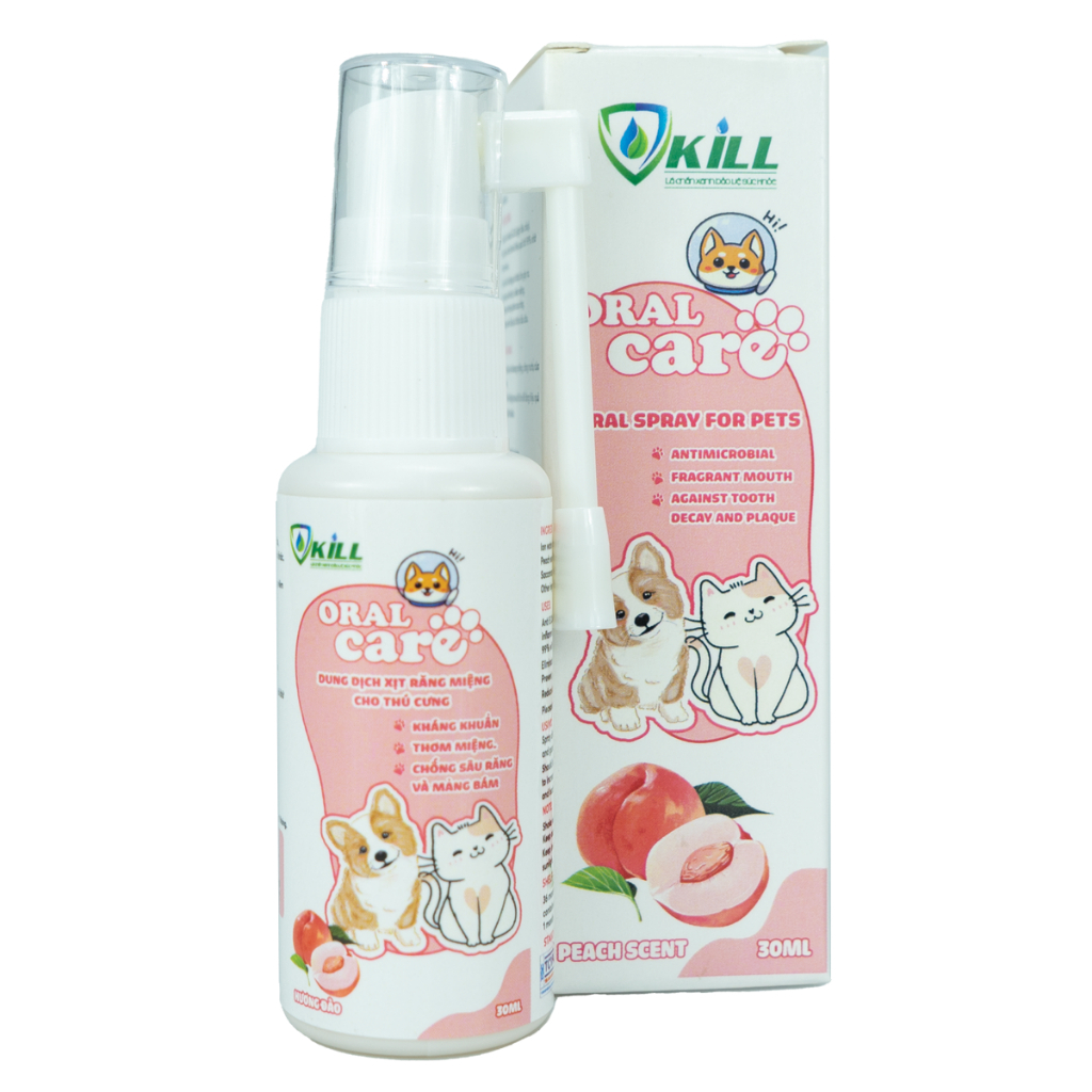 xịt thơm miệng thú cưng hương đào Vkill 30ml an toàn, lành tính, hiệu quả tức thì