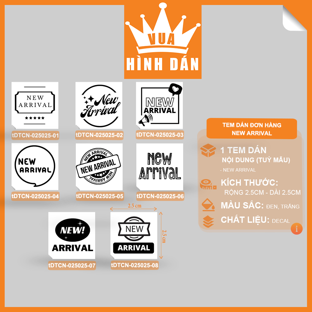 Set 100/200 sticker NEW ARRIVAL tem dán mini HÀNG MỚI VỀ dành cho shop