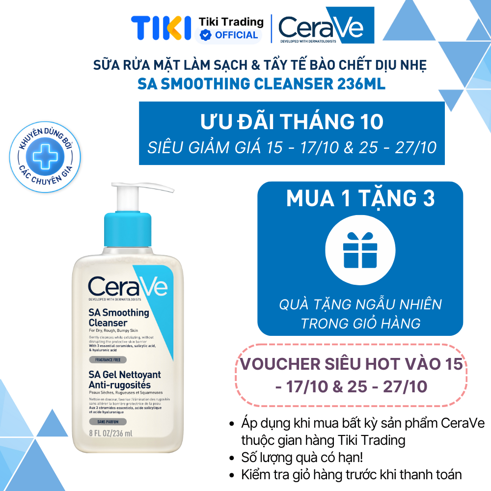 Sữa rửa mặt làm sạch & tẩy tế bào chết dịu nhẹ CeraVe SA Smoothing Cleanser 236ml