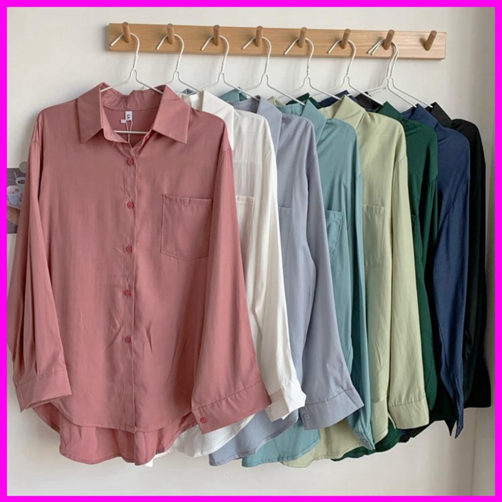 Áo sơ mi cổ polo dài tay dáng rộng thời trang Hàn Quốc loại 1