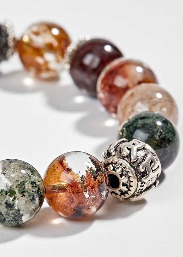 Vòng Thạch Anh Ưu Linh Đa Sắc Phối Charm Hoa Bạc Ngọc Quý Gemstones