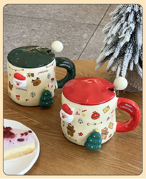 Ly cốc gốm sứ Noel 357ml có gắn tặng kèm charm nam châm xinh xắn