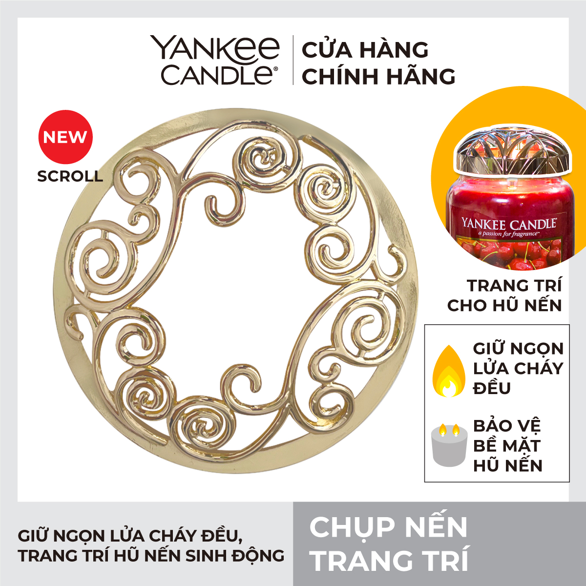 Chụp nến trang trí Yankee Candle - Antique Gold Scroll