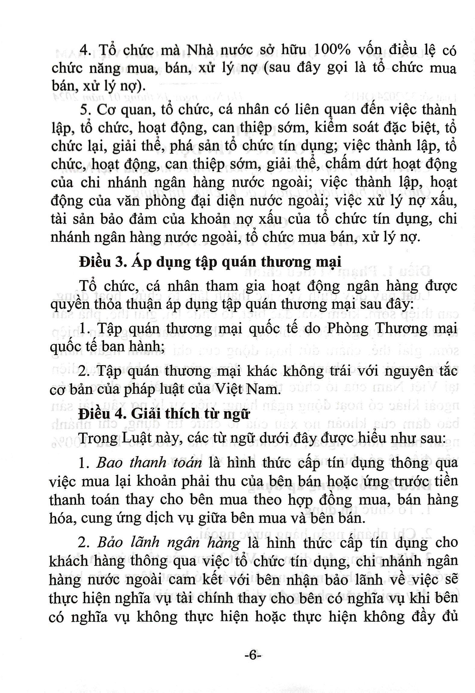 Luật Các Tổ Chức Tín Dụng (Hiện Hành) (Được Quốc Hội Thông Qua Ngày 18/01/2024, Có Hiệu Lực Kể Từ Ngày 01/7/2024)