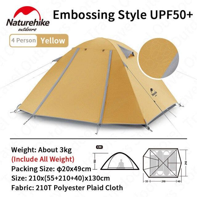 Lều cắm trại 4 người,Lều camping NatureHike NH18Z044-P hai lớp chính hãng
