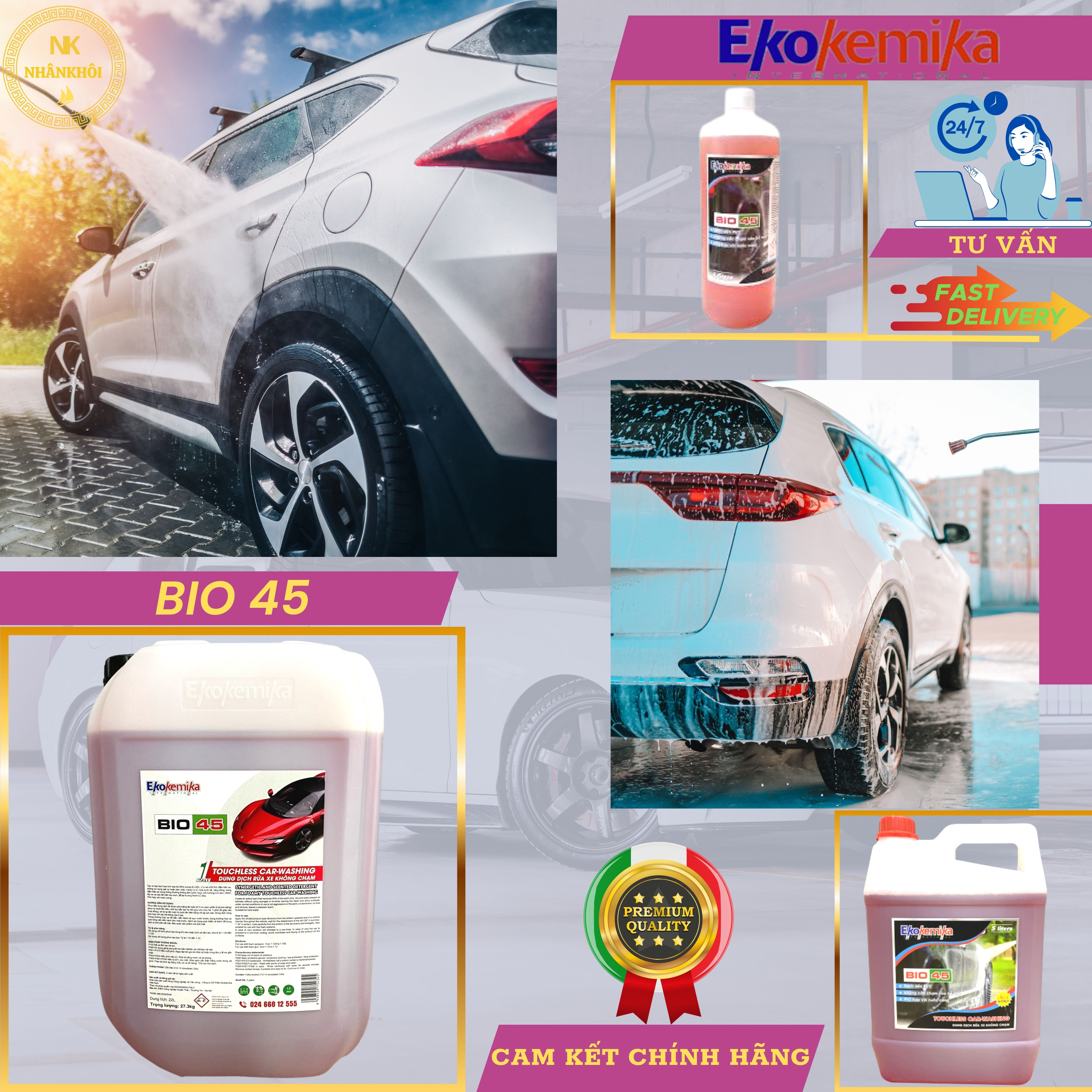 Bio 45 - 1 lít - Dung dịch rửa xe không chạm - Nước rửa xe bọt tuyết - Ekokemika