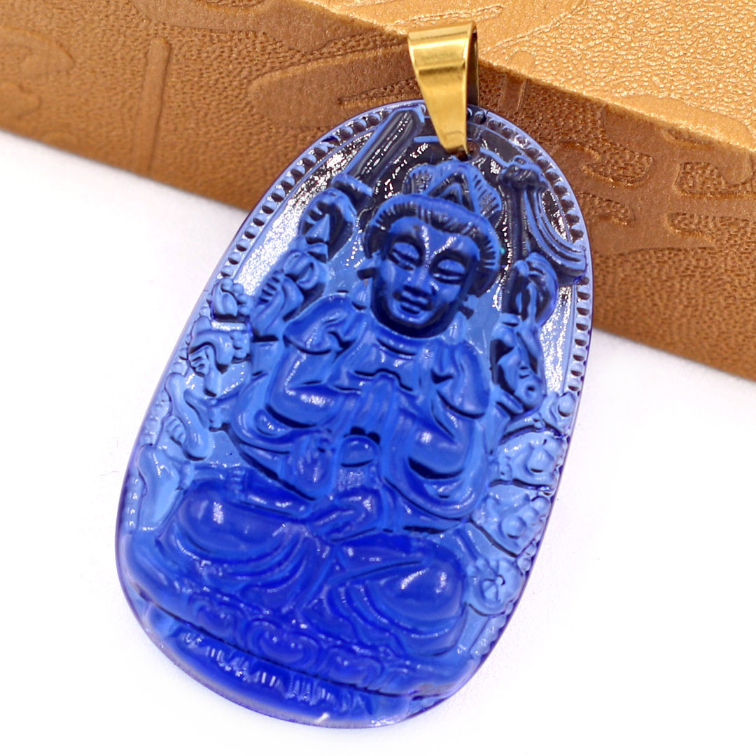 Mặt Phật Thiên Thủ Thiên Nhãn pha lê xanh 5cm