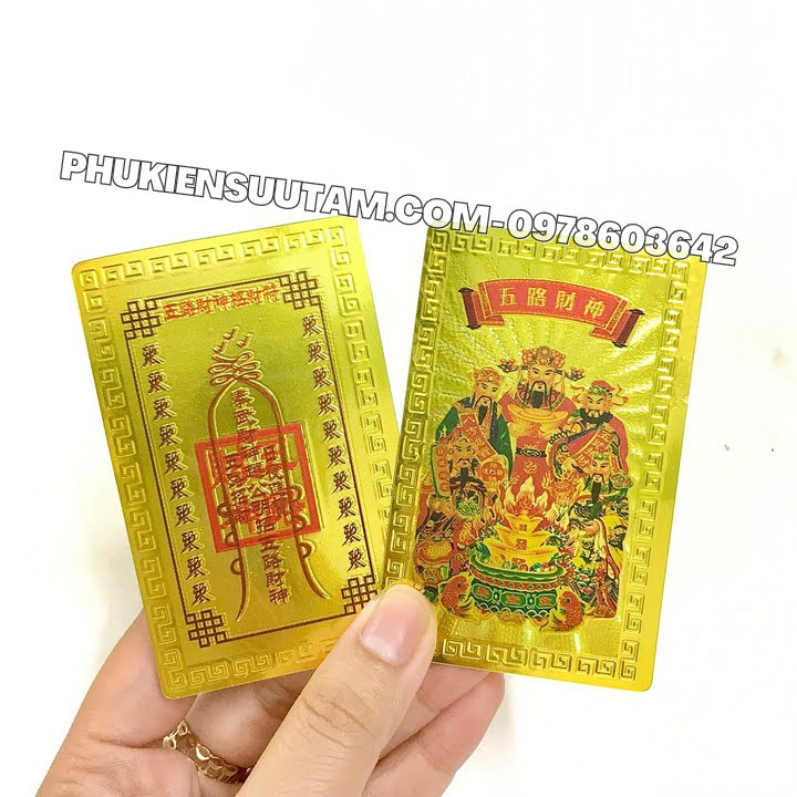 Thẻ Kim Bài Ngũ Lộ Thần Tài, kích thước: 8.3cmx5.3cmx0.2cm, màu: vàng - SP005736