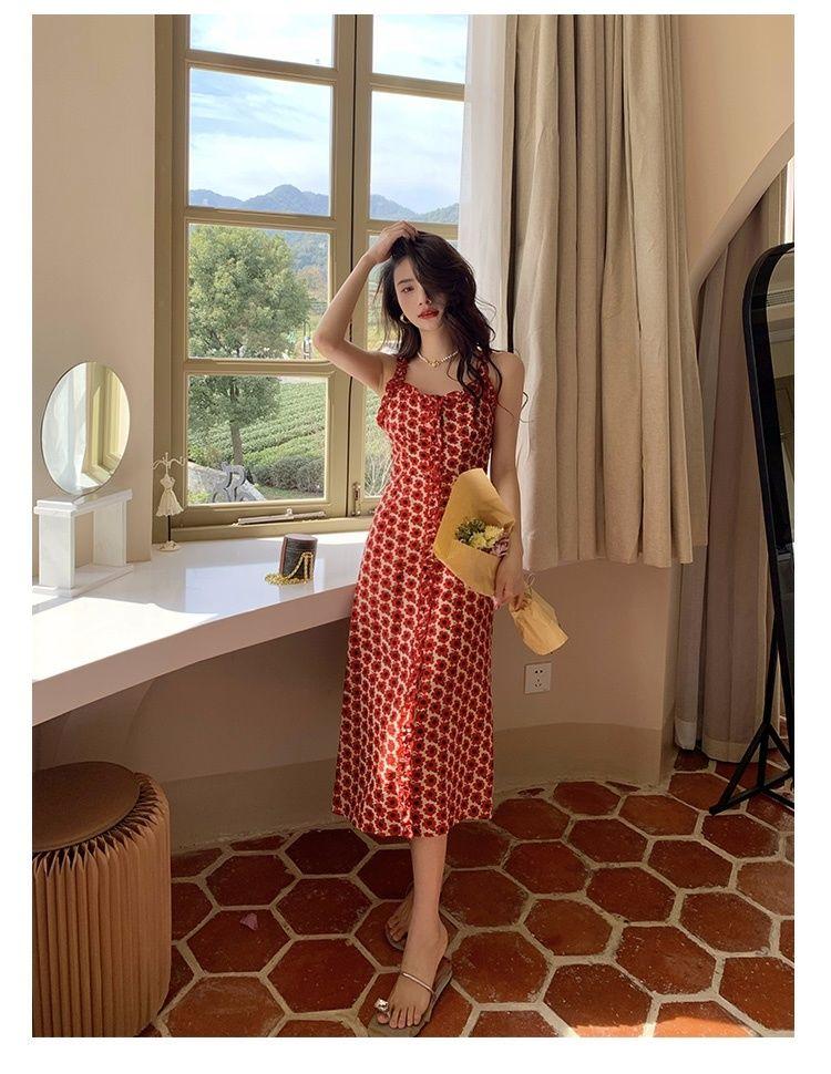 SHUANGYAN Tea Break Dress Pháp Vintage Fairy Dress Nhỏ giảm tuổi Pure Sex Wind Sling Dress Nữ 2023 Summer Dress